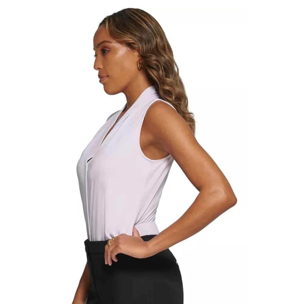 Calvin Klein Women's Gathered V-Neck Sleeveless Top pale pink / tan S small - Picture 3 of 5